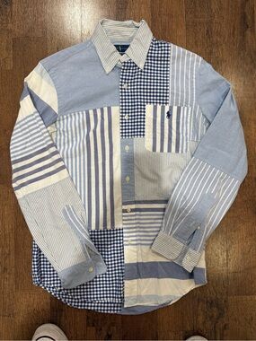 Polo by Ralph Lauren Men’s Blue Patchwork Oxford Shirt small